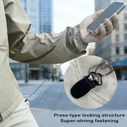 Prime Comfort Phone Tether with Carabiner Clip and 360° Tether Tab, Cell Phone Tether Lanyard with Retractable Keychain - color: Black