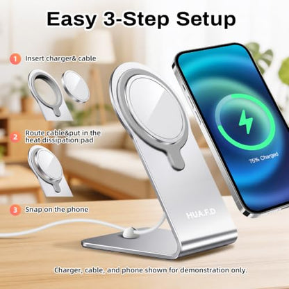MagSafe Charger Stand Compatible with Apple MagSafe Charger 15W/25W, Aluminum Desktop Dock for iPhone 17/16/15/14/13/12, Portrait & Landscape Viewing, Cable Slot, Charger Not Included, Silvery - color: slivery