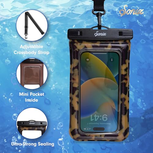 Sonix Waterproof Phone Pouch - Floating Phone Case Dry Bag w/Crossbody Lanyard - Beach Cruise Travel Essentials - Compatible w/All Devices, Touchscreen Friendly | Brown Tort - color: Brown Tort