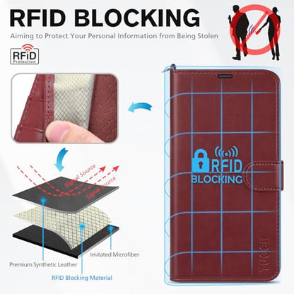TUCCH Wallet Case with Wrist Strap for iPhone 16 (6.1") 2024, Dark Red | 4 Card Holders, RFID Blocking, Viewing Stand, Shockproof TPU Shell, PU Leather, Magnetic Closure, Folio Flip Cover - color: Strap - Dark Red