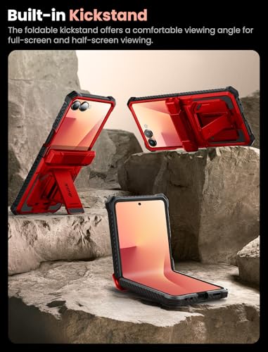 i-Blason for Samsung Galaxy Z Flip 7 Case with Stand & Belt-Clip, Red | Built-in Screen Protector, Hinge Protection, Belt-Clip, KickStand, Full-Body Protection, Military - color: Ruddy