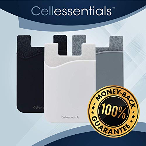 USA Merchant Redesigned Card Holder - Silicone Stick on Cell Phone Wallet with Pocket for Credit Card ID Business Card - iPhone Android & Smartphones (Black, White, Grey) - color: Black, White, Grey