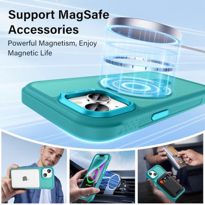 Designed for iPhone 14 Plus Case with Magnetic Stand, Darkcyan | Certified Drop Protection, Great Grip Feeling, Matte Translucent Back Slim Shockproof Phone Cover - color: Darkcyan, size: Iphone 14 Plus