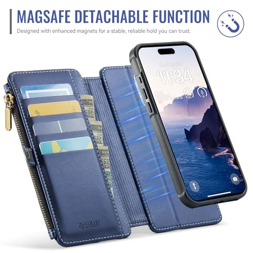 for iPhone 14 Pro Phone Case Wallet Magnetic Detachable, Navy Blue - color: Navy Blue, size: iPhone 14 Pro