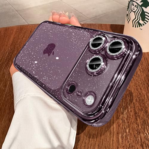 Glitter Case for iPhone 17 Pro Max,Clear 17 Pro Max Case Built in Shiny Camera Lens Protector Women Girly Sparkly Bling Back Panel Luxury Plating Soft TPU Shockproof Protective Phone Cover 6.9",Purple - color: Purple, size: For iPhone 17 Pro Max 6.9"