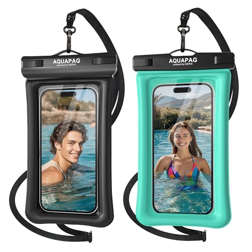 NEPHI IP68 Waterproof Phone Pouch 2 Pack-Up to 7.0"，Adjustable Neck Lanyard Floating Waterproof Phone Case for iPhone,Phone Dry Bags for Vacation Beach Pool Travel Essentials (Black Green 2 Pack) - color: Black Green 2 Pack