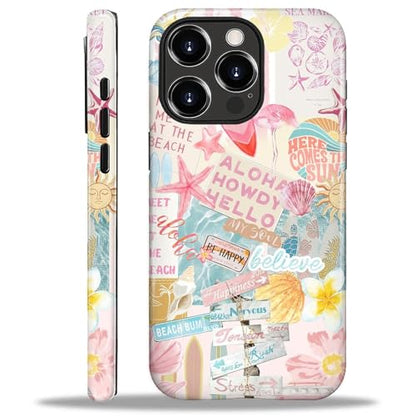 Case Compatible with iPhone 16 Pro, Cute Dual Layer Hybrid Phone Cover, Military Grade Drop Protection, Aesthetic Shockproof Phone Case for Women Girls, Pastel Pink Summer Collage - color: Pastel Pink Summer Collage, size: Iphone 16 Pro