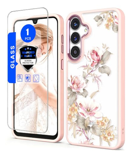 Crystal Clear Flower Pattern Case for Samsung Galaxy S26 FE-Peony | Girl Women Slim Soft TPU + Hard PC Military Grade Protective Phone Cover WithTempered Glass Screen Protector for S26 FE - color: S26 FE-Ranunculus