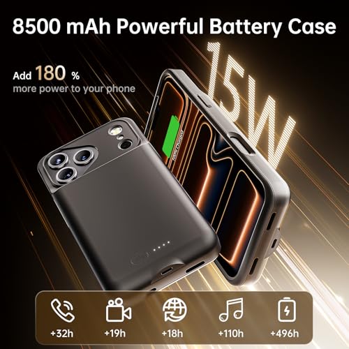 GIN FOXI Battery Case for iPhone 17 Pro Max, Charging Case Charger 8500mAh Ultra-Slim Lightweight Powerful Battery Pack 15W Fast Rechargeable Anti-Fall TPU Juice Box for 17 Pro Max (6.9") Black - color: Black