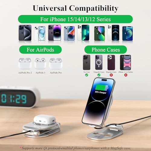Magnetic Wireless Charger, Minthouz Foldable for Mag Safe Charging Stand, Adjustable Wireless Charging Station with 20W Adapter, for iPhone 16 15 14 13 12 Pro/Max/Plus, AirPods 3/Pro 2/Pro
