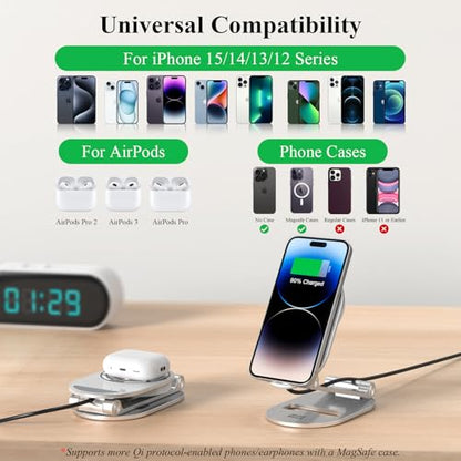 Magnetic Wireless Charger, Minthouz Foldable for Mag Safe Charging Stand, Adjustable Wireless Charging Station with 20W Adapter, for iPhone 16 15 14 13 12 Pro/Max/Plus, AirPods 3/Pro 2/Pro