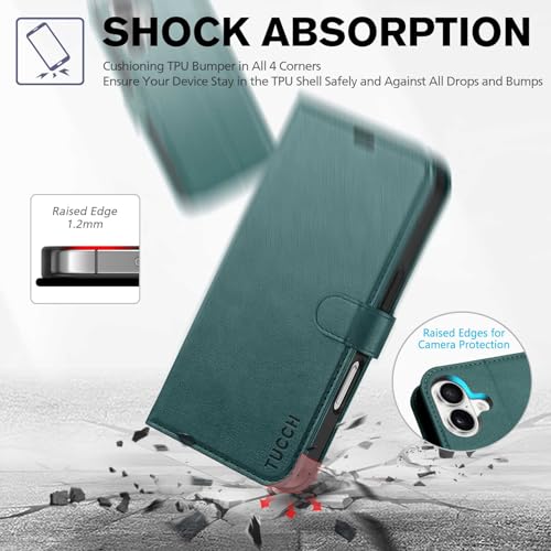 TUCCH Case Wallet for iPhone 16 (6.1") 2024, RFID Blocking Folio, Teal Blue | 4 Card Holders, Kickstand, PU Leather, Magnetic Closure, Shockproof TPU Shell, Protective Flip Cover - color: Textured Teal Blue