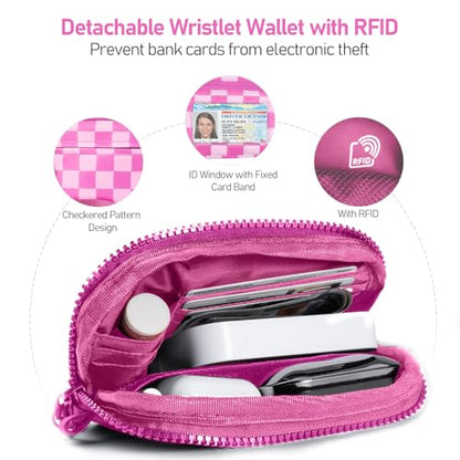 Tiostep Clip and Go Strap for Phone with Wallet Crossbody Phone Lanyard Adjustable and Detachable RFID Wristlet Wallet (Hot Pink Checkered, Medium) - color: Hot Pink Checkered, size: Medium
