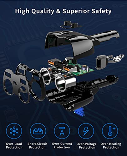 Cigarette Lighter Splitter, SUPERONE 180W 2-Socket Adapter with PD USB-C - color: Black