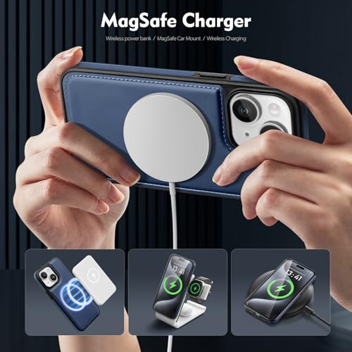 Shieldtop Compatible with MagSafe iPhone 14 Wallet Case,Blue | 2 in 1 Detachable Magnetic,Credit Card Holder Slots,RFID Blocking,PU Leather,Kickstand,Flip Folio Phone Cover for Men & Women - color: Blue, size: iPhone 14 6.1"