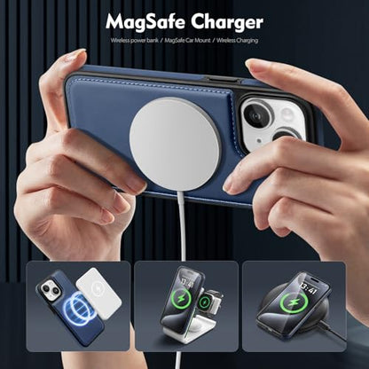 Shieldtop Compatible with MagSafe iPhone 14 Wallet Case,Blue | 2 in 1 Detachable Magnetic,Credit Card Holder Slots,RFID Blocking,PU Leather,Kickstand,Flip Folio Phone Cover for Men & Women - color: Blue, size: iPhone 14 6.1"