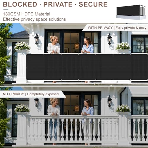 SUNNY GUARD 3' x 10' Balcony Privacy Screen, HDPE Patio Railing Cover Fence - color: Black, size: 0 3' x 1 0'