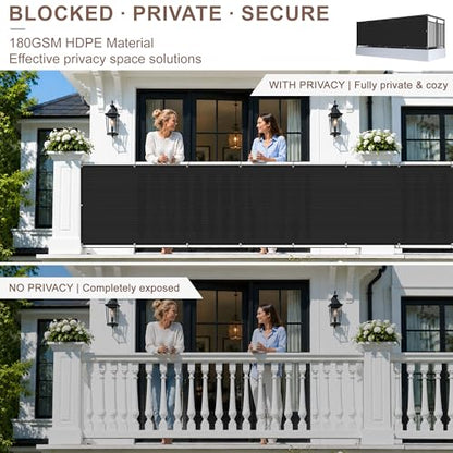 SUNNY GUARD 3' x 10' Balcony Privacy Screen, HDPE Patio Railing Cover Fence - color: Black, size: 0 3' x 1 0'