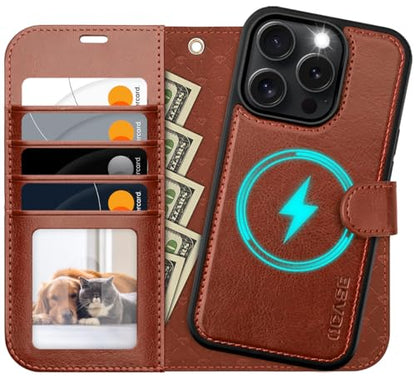 OCASE for iPhone 16 Pro Max Case Detachable Wallet Case with Card Holder, 2 in 1 Pu Leather Flip Folio with RFID Blocking Stand Wrist Strap Shockproof Phone Cover 6.9 Inch 2024, Dark Brown | RFID Blocking with Card Holders, Kickstand Flip PU Leather Phone