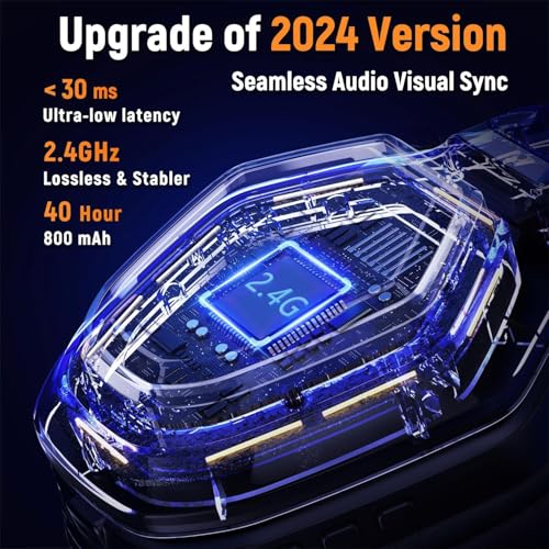 Ozeino 2.4GHz Wireless Gaming Headset with Microphone, 2.4G USB & Type C Transmitter - 30h Battery Life - RGB Lighting Gaming Headphones for PS5, PS4, PC, Phone