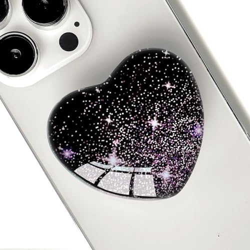 Expandiing Moblile Phone Grip Heart Glass Holder for Smartphones, Cell Phone Collapsible Stand（ Purple Star Black