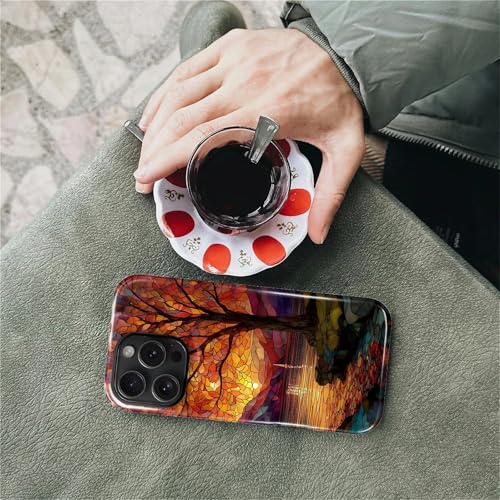 Magnetic Phone Case for iPhone 16 Pro Max,Compatible with MagSafe,Durable 2 Layers Full Covered Shockproof Protective Cover-Stained Glass Sunrise Fall Leaves - color: Stained Glass Sunrise Fall Leaves, size: iPhone 16 Pro Max
