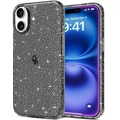 JJGoo Compatible with iPhone 16 Plus Case Clear Glitter, Sparkle Soft TPU Transparent Shockproof Women Girls Slim Bling Sparkly Bumper Cover Phone Case for iPhone 16 Plus 6.7-Inch, Black - color: Black, size: for IPhone 16 Plus