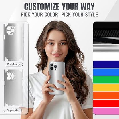 2Pcs Skin Wrap Compatible for iPhone 15 Pro – Slim Decal Vinyl Protective Film for Sides & Back – Sleek Fit, Premium Look – Compatible with All iPhone 15 Pro Cases - Silver - color: Silver