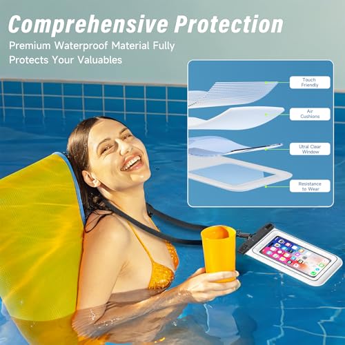 Waterproof Phone Pouch - 2 Pack IP68 Floating Waterproof Phone Case, Dry Bag Beach Cruise Essentials 2026 with Adjustable Lanyard for iPhone 17 16 15 Pro Max / Galaxy S24 S23 (Black and White)