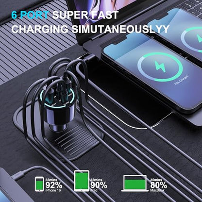 CHIPOFY 300W USB C Car Charger, 6 Ports (4 USB C + 2 USB A)