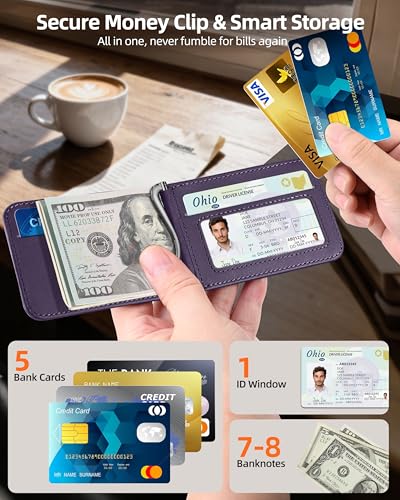 For Magsafe Wallet with Money Clip, 5 Card Holder, Adjustable Stand | Strongest Magnetic Wallet for iPhone 17/16/15/14/13/12 Series, ID Window, RFID Blocking, Not for 13/12 Mini, Elegant Purple - color: Elegant Purple