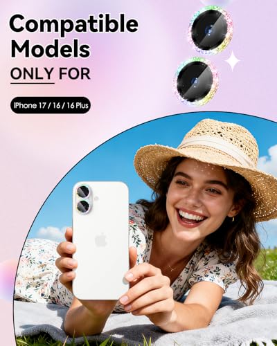 CloudValley All Bling Camera Lens Protector for iPhone 17/iPhone 16/Plus - color: Bling Colorful