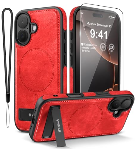 WTCASE Magnetic for iPhone 17 Leather Case,Built-in Invisible Stand [Compatible with Magsafe] Protective Slim Kickstand Phone Cover for iPhone 17 Case, Red - color: Red, size: iPhone 17