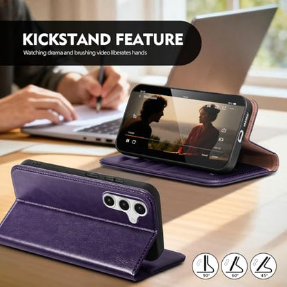 Compatible with Samsung Galaxy S25 FE Case Wallet with Card Holder [4 Card Slots] Kickstand [RFID Blocking] PU Leather Phone Case Flip Folio Protective Cover TPU Shockproof,Purple - color: Purple, size: Samsung Galaxy S25 FE