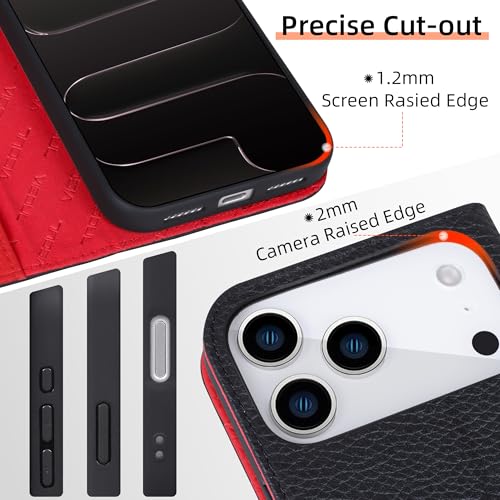 VISOUL Wallet Case for iPhone 17 Pro Max 6.9-inch 2025 | Pebbled Leather Flip Case | RFID Blocking Card Holder | Kickstand | Folio Cover | Shockproof Inner Phone Shell | Black+Red - color: Black+Red