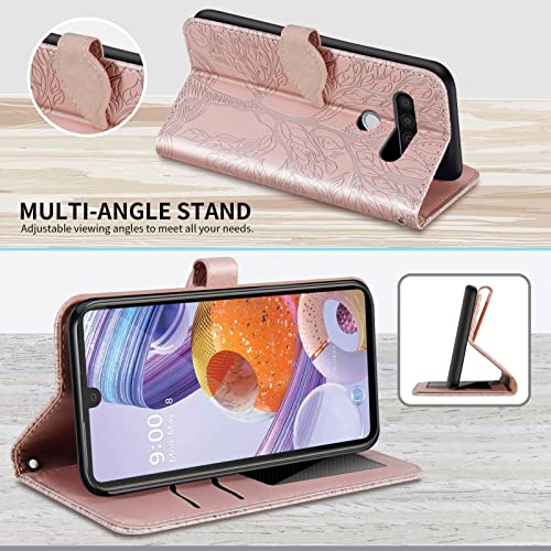 LG Stylo 6 Wallet Case with Card Holder/Slot,PU Leather Flip Folio Shell [Magnetic Closure][Wrist Strap][Kickstand] Shockproof Cover Fit LG Stylo 6(6.8''),Rose Gold - color: Rose gold, size: LG Stylo 6