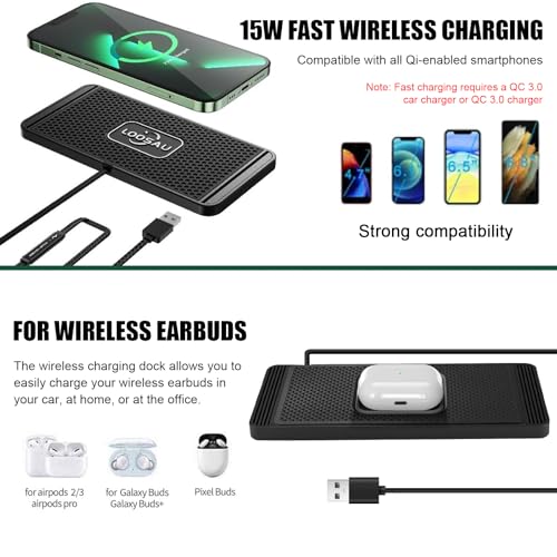 ZPSHYD Wireless Car Charger Pad, 15W Fast Non-Slip for Car Console - color: 0.3m Cable USB Port
