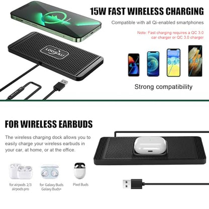 ZPSHYD Wireless Car Charger Pad, 15W Fast Non-Slip for Car Console - color: 0.3m Cable USB Port