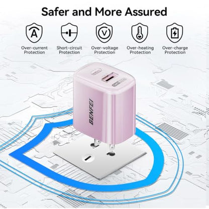 BENFEI 33W GaN USB C Fast Charger, 2-Port Two-Tone Compact Wall Charger Block, Portable Travel Charger for iPhone 17/16/15, Galaxy S25/S24/S23, Pixel 10/9/8, iPad, AirPods, MacBook, Steam Deck - color: Teal