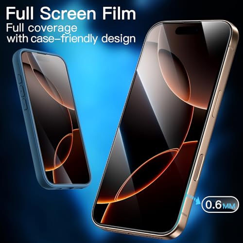 JETech Full-Coverage Screen Protector for iPhone 16 Pro Max, 3-Pack | Black Edge Tempered Glass, Easy Installation Tool, HD Clear, Case-Friendly - size: iPhone 16 Pro Max