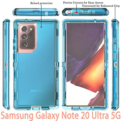 YmhxcY Note 20 Ultra Cover, Galaxy Note 20 Ultra 3 Layer Durable Shockproof Drop Protection/Solid Silicone Clear Case - Transparent Blue - color: Transparent blue