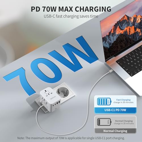 Epicka 70W GaN PD Universal Travel Adapter, 3USB-C/2USB-A - style: 70W-5USB(3 USB-C) White