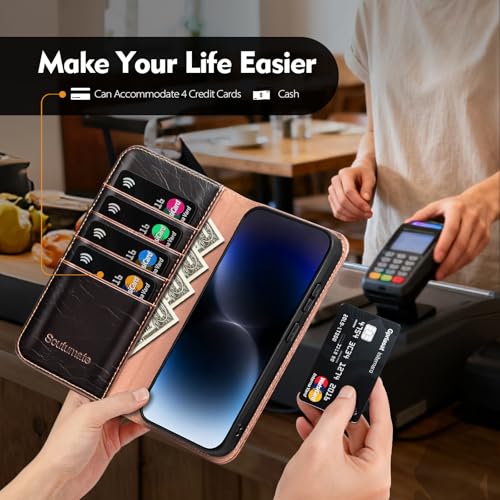 Compatible with Samsung Galaxy S25 FE Case Wallet with Card Holder [4 Card Slots] Kickstand [RFID Blocking] PU Leather Phone Case Flip Folio Protective Cover TPU Shockproof,Coffee - color: Coffee, size: Samsung Galaxy S25 FE