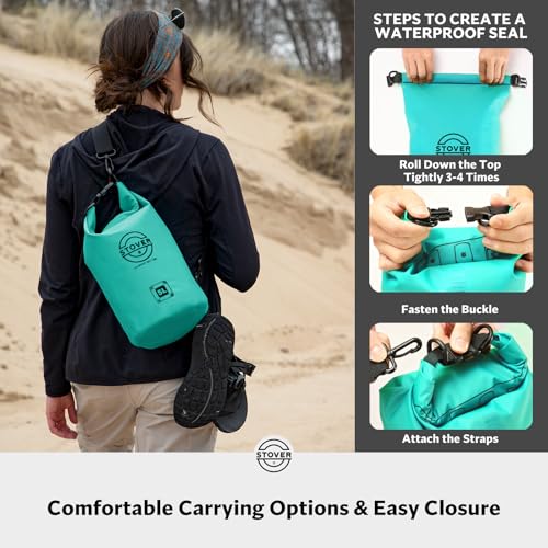 STOVER 5/10/25/30/40L Waterproof Dry Bag, Small Lightweight Roll Top Dry Bag Backpack w/Waterproof Phone Case, Kayaking, Travel, Hiking, Fishing, Tubing, Camping, the Beach, Men/Women (Teal) - color: 5/10l Teal, size: 5L