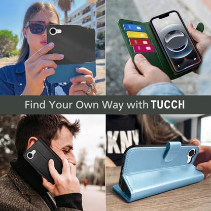 TUCCH Wallet Case for iPhone 17e 16e 6.1", Flip Stand, Black & Light Brown | RFID Blocking, 4 Card Holders, Kickstand, PU Leather, Shockproof TPU Shell, Magnetic Closure, Protective Folio Cover - color: Two-tone Black & Light Brown