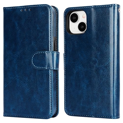 Bocasal Detachable Wallet Case Card Holder for iPhone 15, Blue | RFID Blocking Kickstand Card Slots Holder PU Leather Magnetic Shockproof Wrist Strap Removable Flip Protective Cover 6.1 inch - color: Blue
