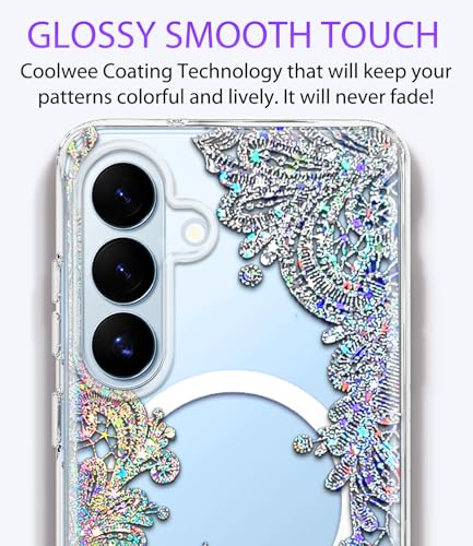 Magnetic for Samsung Galaxy S26 Plus Case, Compatible with MagSafe, Cute for Women Girls, 10FT Military Grade Protective Cover for Galaxy S26 Plus Case Glitter, Clear Bling Lace Mandala - size: 6.7 inch (for Galaxy S26 Plus)