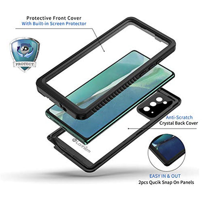 Lanhiem Galaxy Note 20 Case, Built-in Screen Protector with Fingerprint Film Waterproof Dustproof Case, Full Body Heavy Duty Protective Cover for Samsung Galaxy Note 20 6.7 inch (Black/Clear) - size: for Note 20