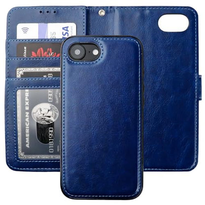Bocasal Detachable Wallet Case Card Holder for iPhone 17e/16e, Blue | RFID Blocking Kickstand Card Slots Holder PU Leather Magnetic Shockproof Wrist Strap Removable Flip Protective Cover 6.1 inch - color: Blue