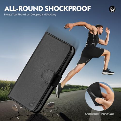 Compatible with iPhone 14 Pro Max Genuine Leather Case Wallet with Card Holder,Women Men Real Leather Flip Folio RFID Blocking Credit Card Slots Phone Cover,for Apple 14 ProMax,Black - color: Black, size: iPhone 14 Pro Max - 6.7"